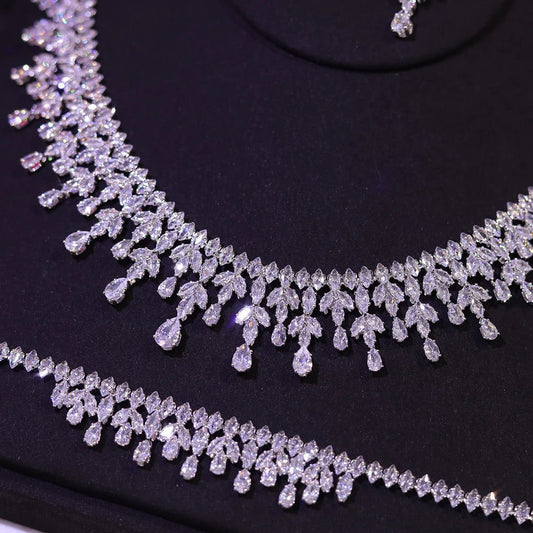 Elegant Leaf Design Bridal Jewelry Set