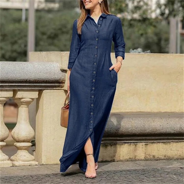 Chic Women's Denim Dress Shirt for Autumn