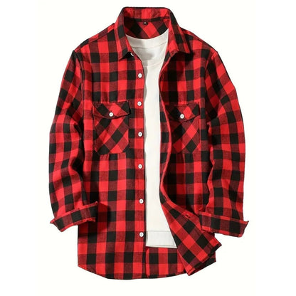 Men's Classic Plaid Flannel Shirt with Pockets