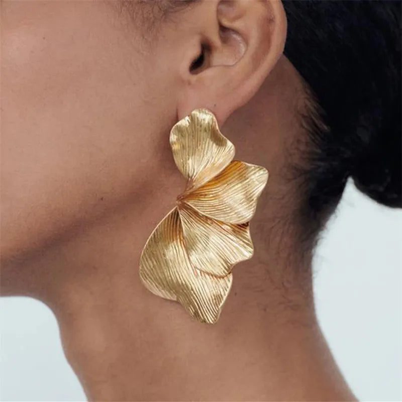 Vintage Geometric Gold Leaf Stud Earrings