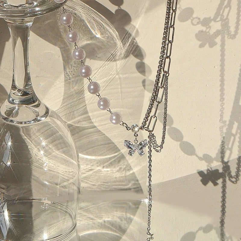 Luxury Pearl Butterfly Necklace Set for Women