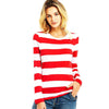 Women's Red White Striped Long Sleeve Tee