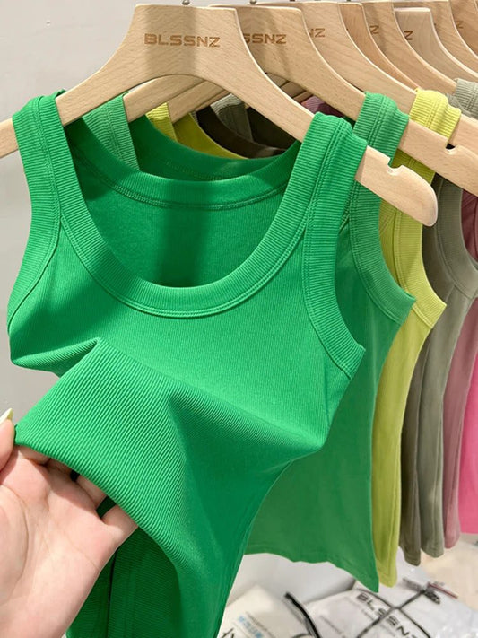 Women Ribbed Tank Top Solid Basic Camisole