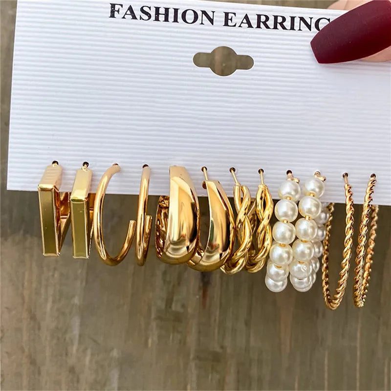Boho Vintage Gold Hoop Earrings Set