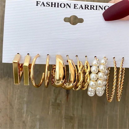 Boho Vintage Gold Hoop Earrings Set