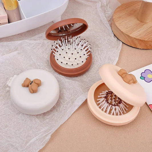 Portable Mini Pocket Mirror Hair Brush