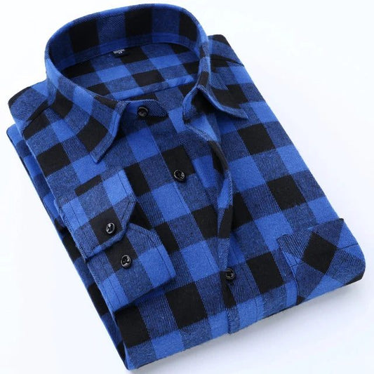 Men's Slim-Fit Flannel Plaid Shirt - Comfortable