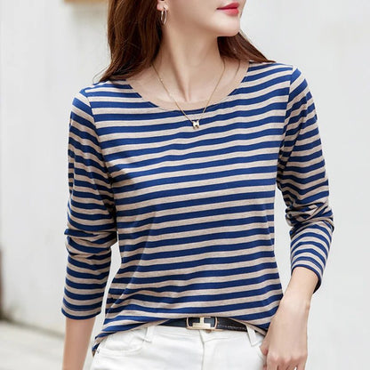 2023 Women's Striped Long Sleeve Cotton Tee