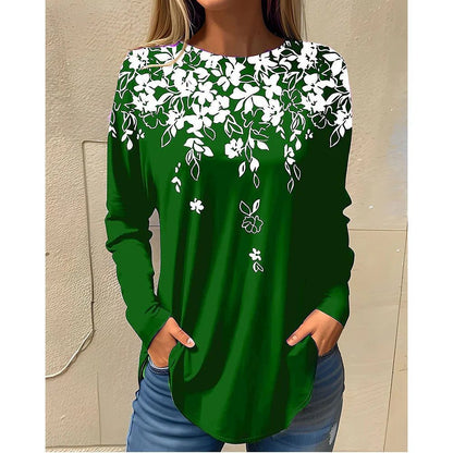 Stylish Long Sleeve Floral Cotton T-Shirts for Women