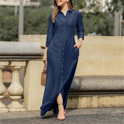 Chic Women's Denim Dress Shirt for Autumn