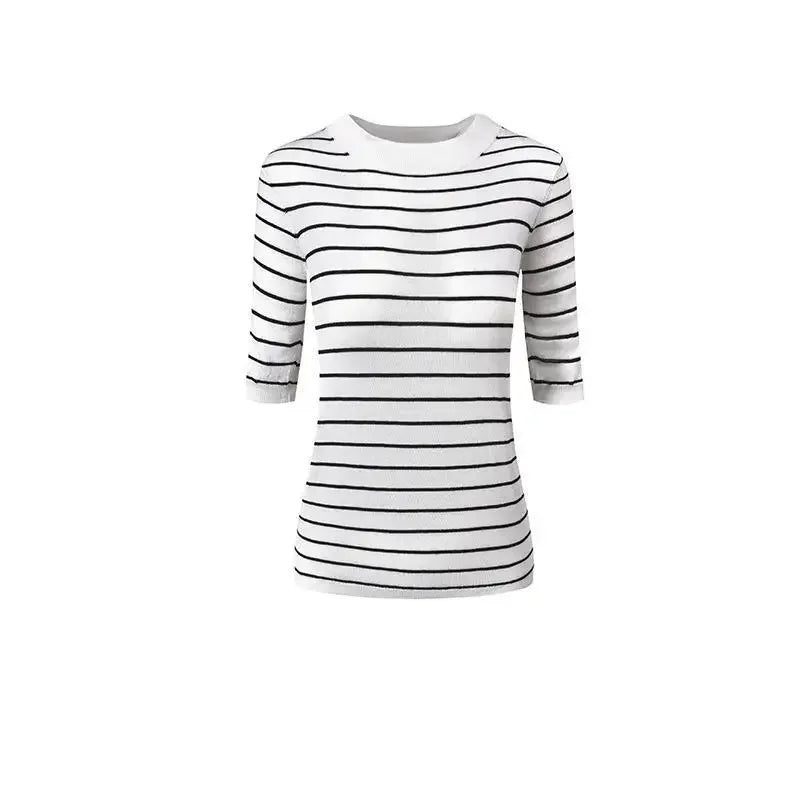 Women's Striped Silk Cotton Loose T-Shirt