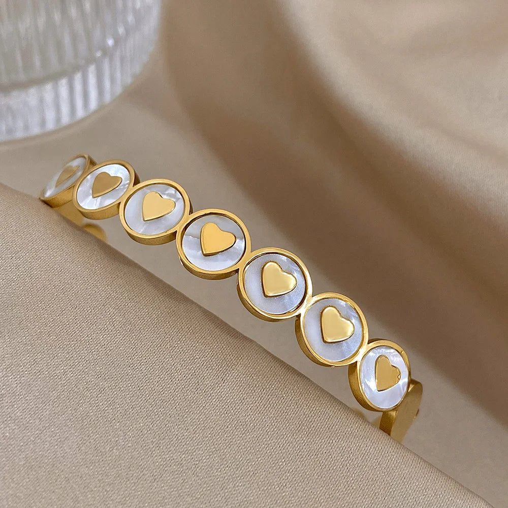 Waterproof Gold Plated Heart Cuff Bracelet