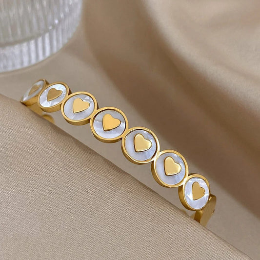 Waterproof Gold Plated Heart Cuff Bracelet