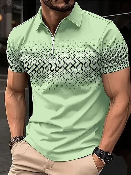 Men's Solid Zipper Polo Golf Shirt