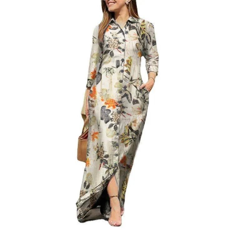 Chic Floral Print Long Sleeve Dresses