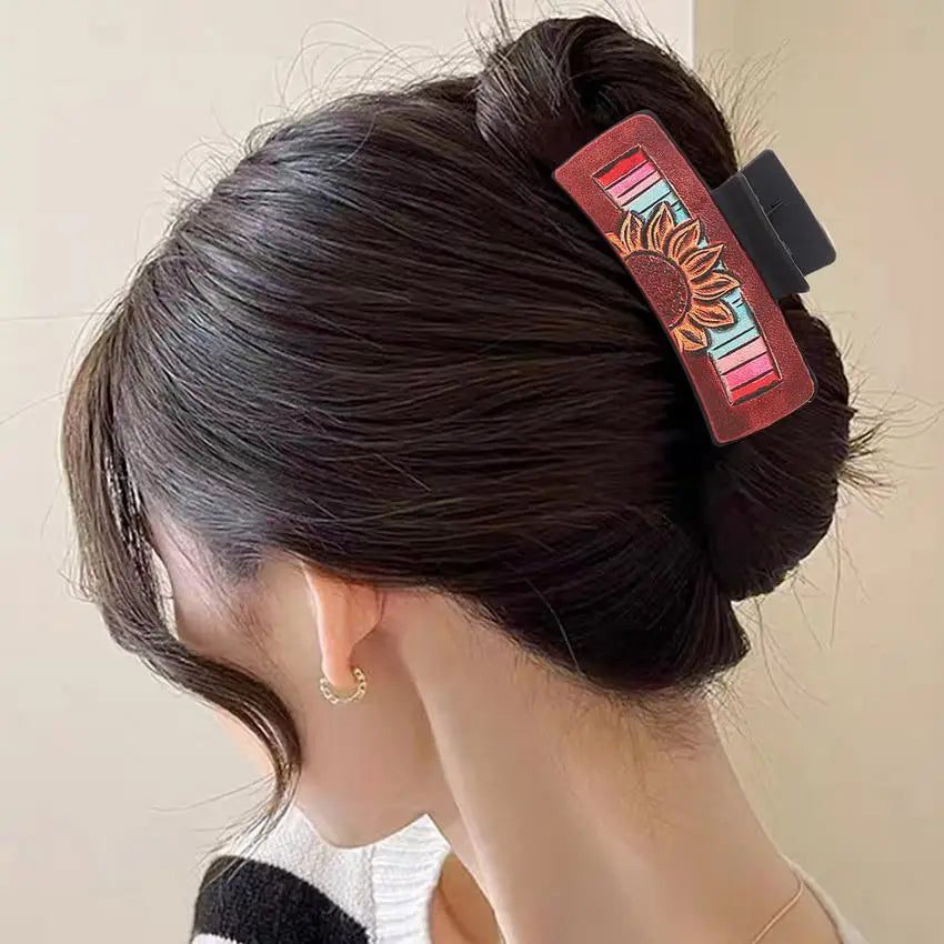 Western Hair Claw Clip with Sunflowers Cactus