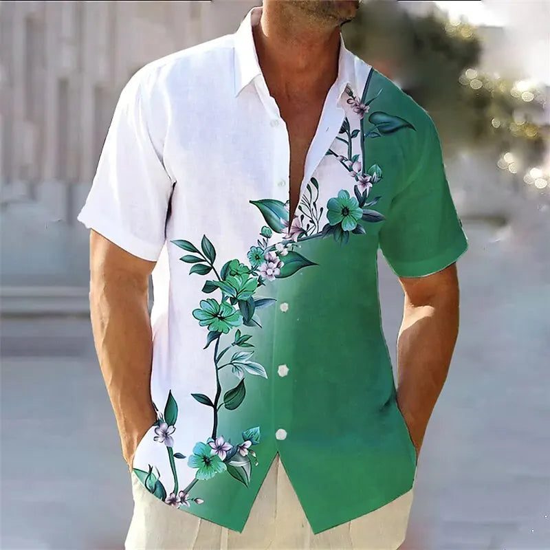 Men's Hawaiian Floral Gradient Short Sleeve Shirt