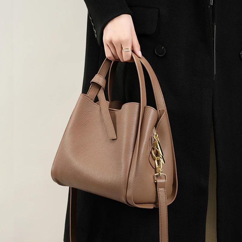 Luxury Leather Bucket Tote Handbag for Women