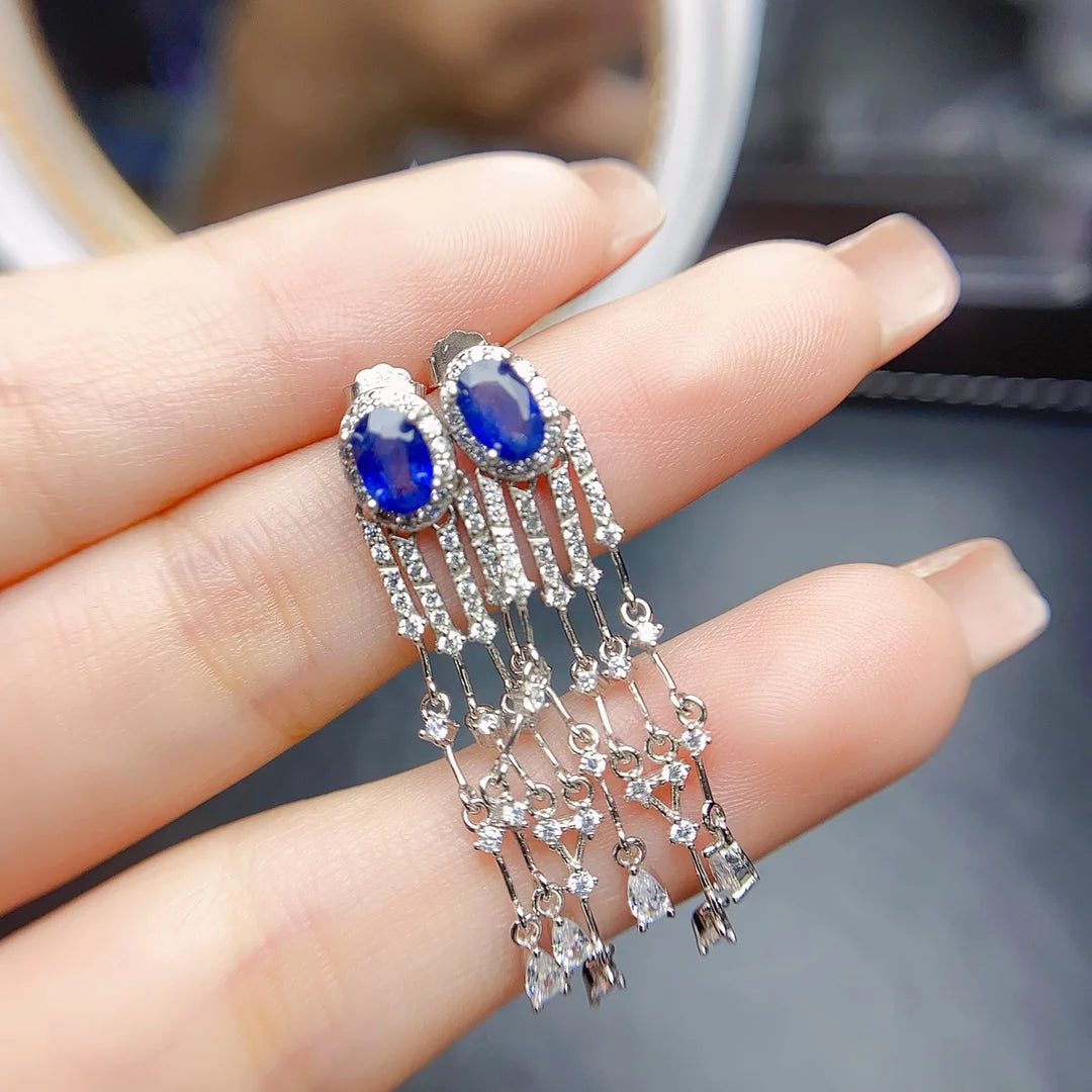 Natural Sapphire Sterling Silver Earrings for Weddings