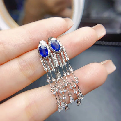 Natural Sapphire Sterling Silver Earrings for Weddings