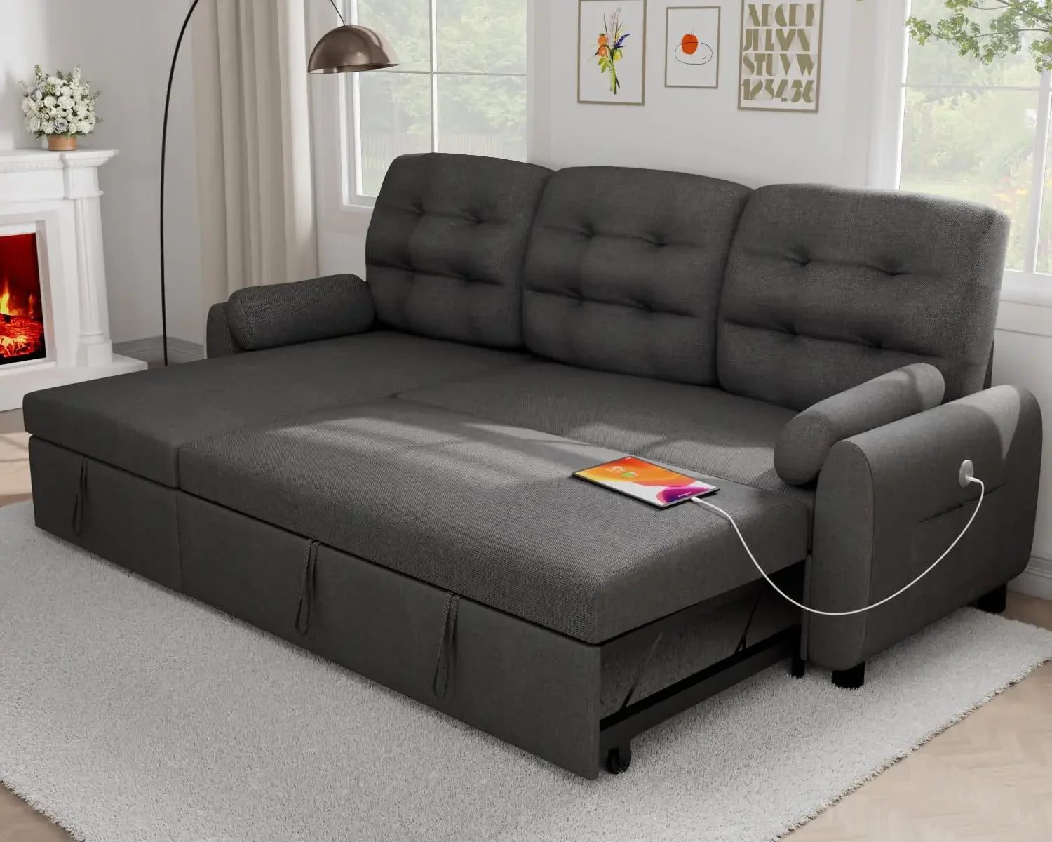 87” Sleeper Sectional Sofa with Storage