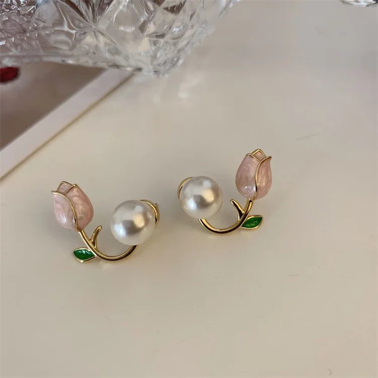 Elegant Double Imitation Pearl Stud Earrings