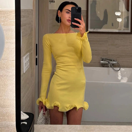 Slim Fit Knitted Mini Dress Women Autumn