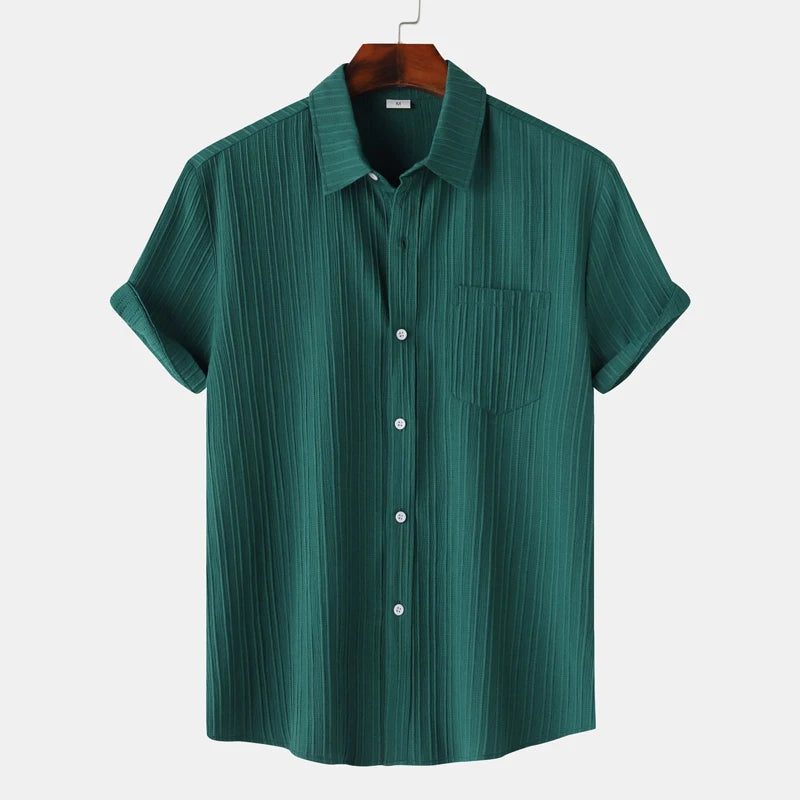 Men's Green Linen Short Sleeve Shirts