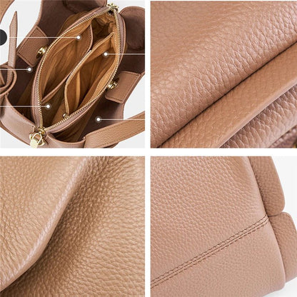 Luxury Leather Bucket Tote Handbag for Women