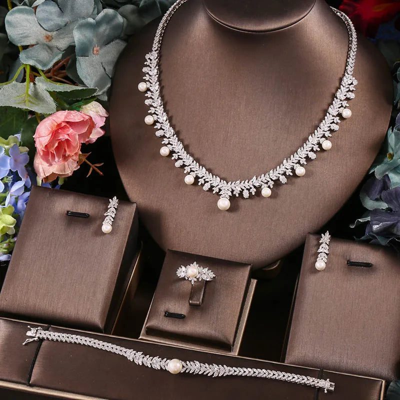 Elegant 4pcs Bridal Zirconia Necklace Jewelry Set