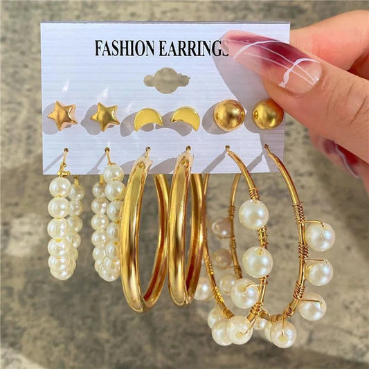 Boho Vintage Gold Hoop Earrings Set