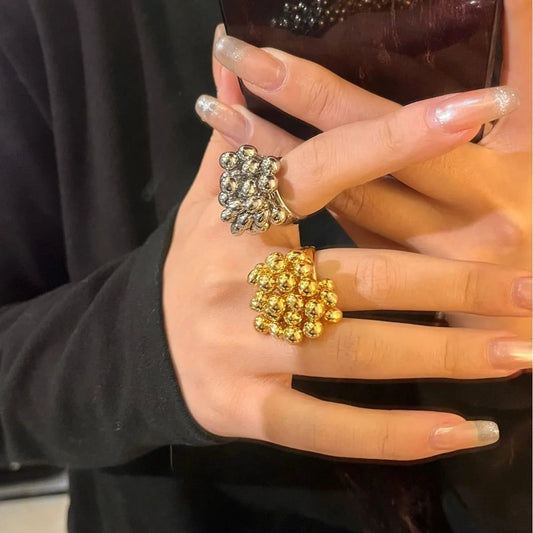 Vintage Metal Beads Open Ring for Women