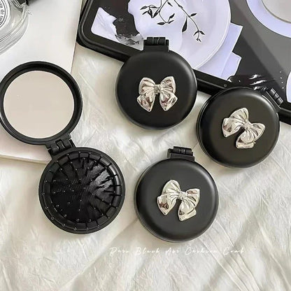 Portable Black Folding Massage Comb with Mirror