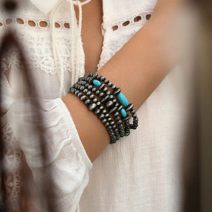 Vintage Turquoise Inlaid Navajo Pearl Bracelets Set