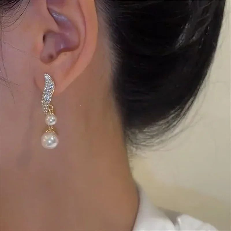 Elegant Double Pearl Dangle Earrings for Weddings