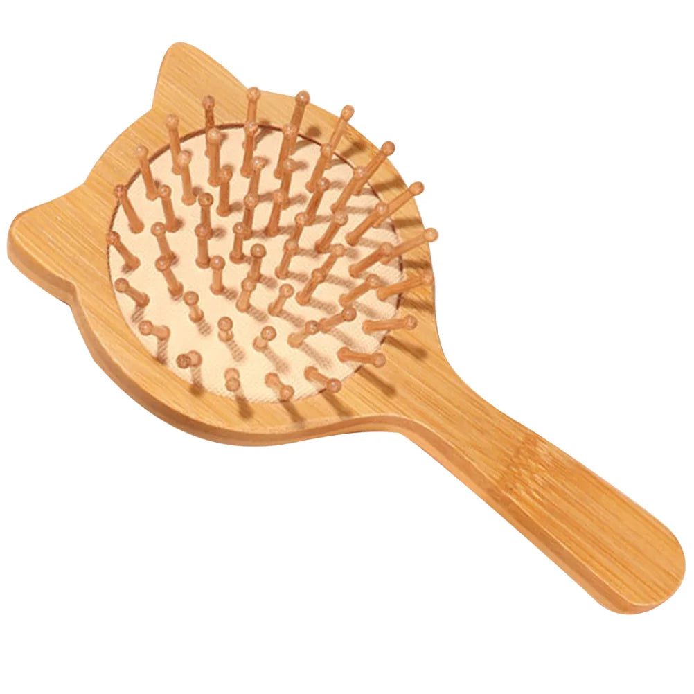 Cat-Shaped Bamboo Travel Hair Detangling Brush