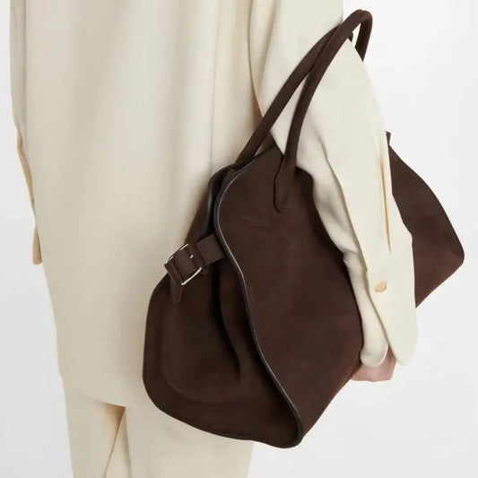 High-Capacity Leather Suede Commuting Handbag