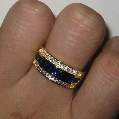 Elegant 18k Gold Real Diamond Sapphire Ring
