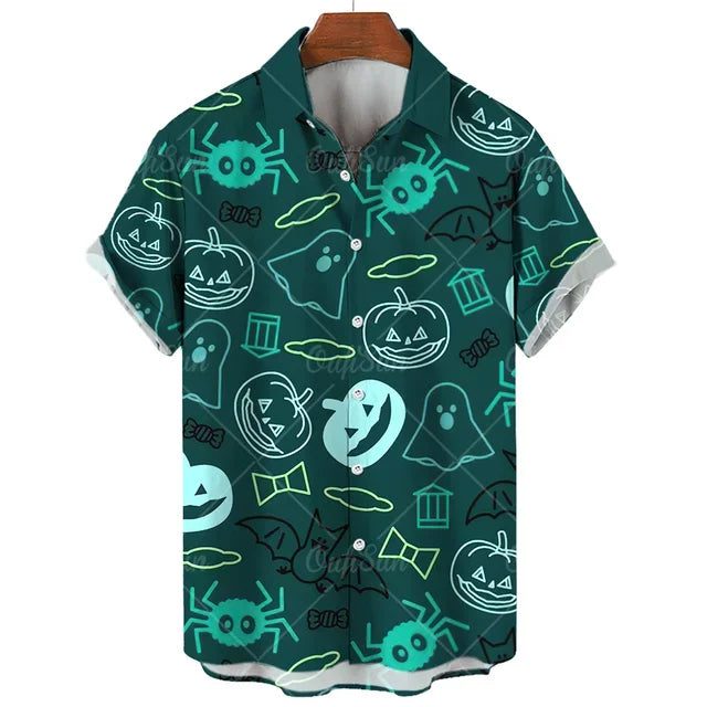 Men's Hawaiian Halloween Shirt with Devil Print