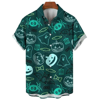 Men's Hawaiian Halloween Shirt with Devil Print