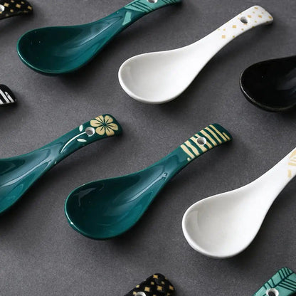 Handpainted Japanese Ceramic Soup Spoons Decor