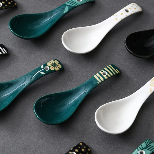 Handpainted Japanese Ceramic Soup Spoons Decor