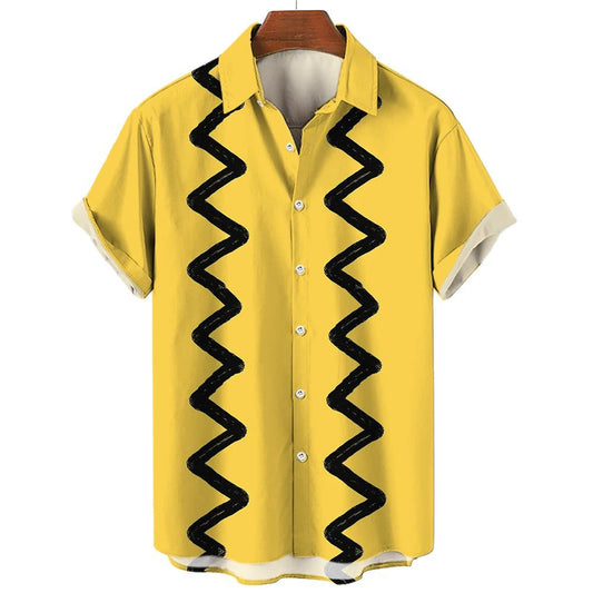 Men's Yellow Oversized Hawaiian Shirt for Summer