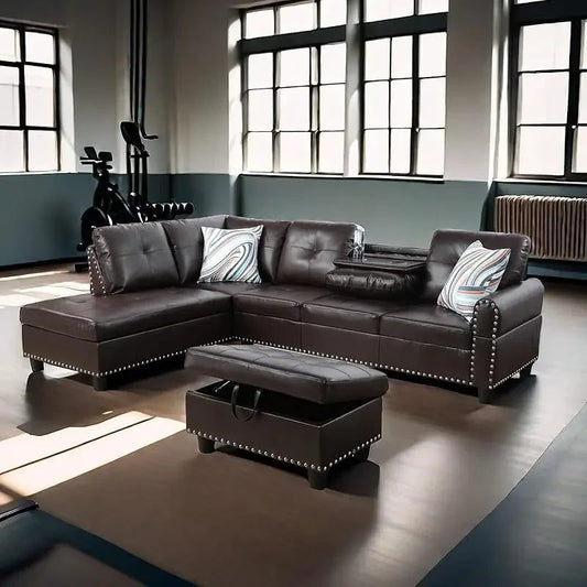 Modern L-Shaped Sofa with Ottoman for Living Room
