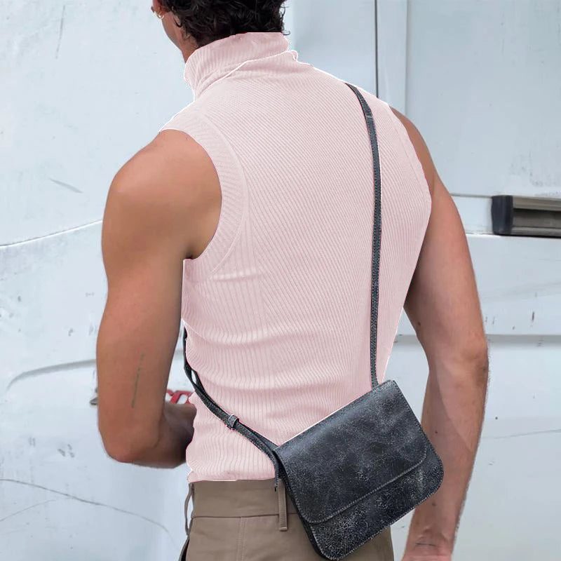 Men's Ribbed Sleeveless Turtleneck Casual Tank Top
