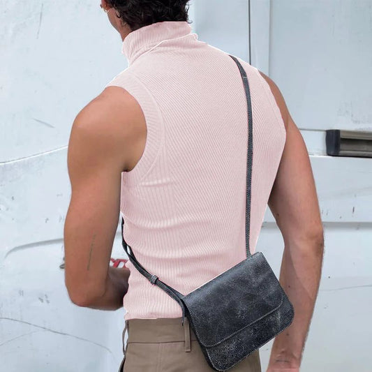 Men's Ribbed Sleeveless Turtleneck Casual Tank Top