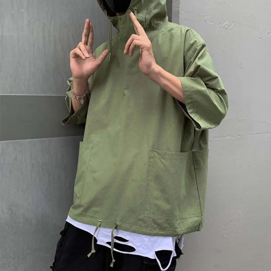 Men's Vintage Techwear Hooded Pocket T-Shirt