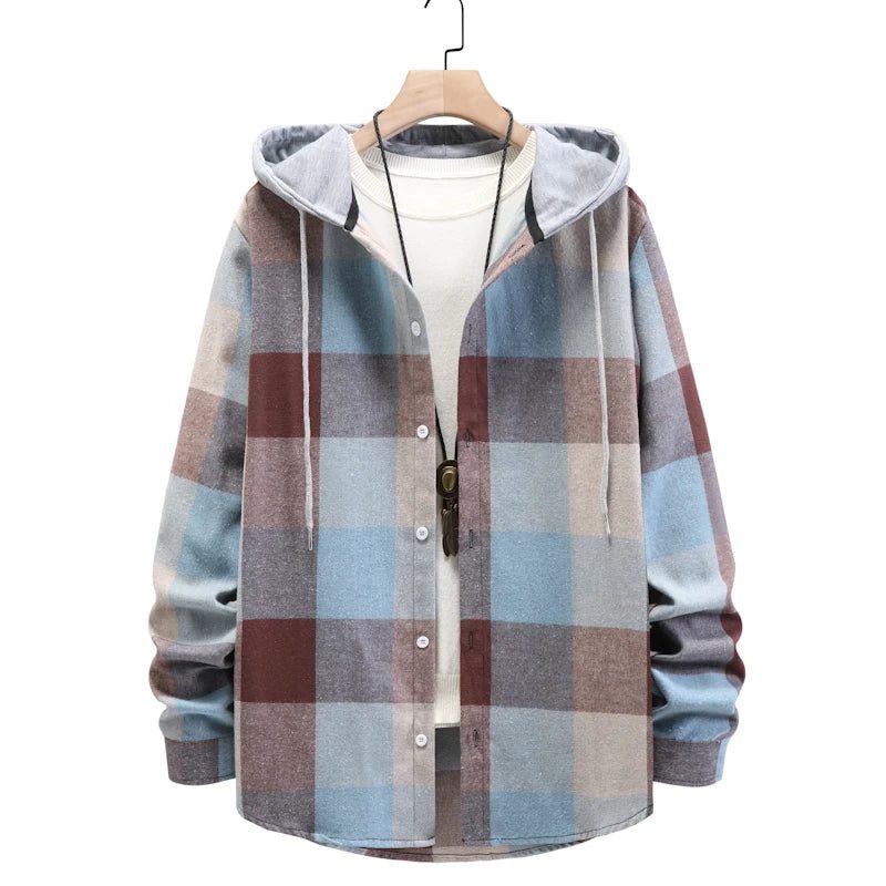 Men's Plaid Flannel Hooded Shirt Jacket