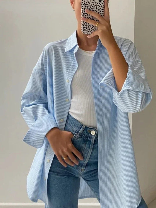 Chic Oversized Striped Cotton T-Shirts for Women