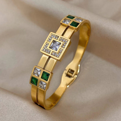 Luxury Waterproof Emerald Green Zircon Bangle Bracelet